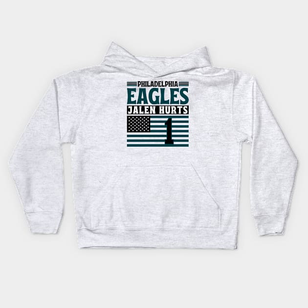 Philadelphia Eagles Jalen Hurts 1 American Flag Football Kids Hoodie by Astronaut.co